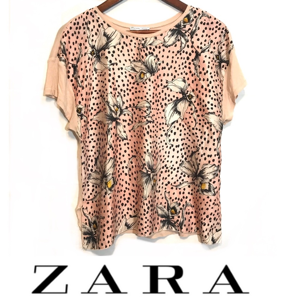 Zara blush floral print burnout t-shirt